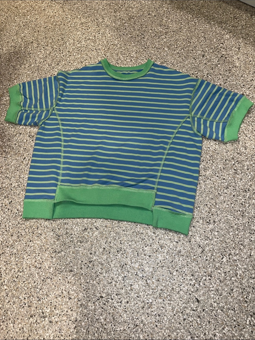Striped Short-Sleeve Sweatshirt - Green & Blue